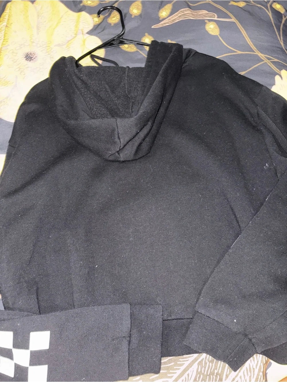 Vans Black Hoodie with White Checkerboard Sleeve Detail - Picture 5 of 5
